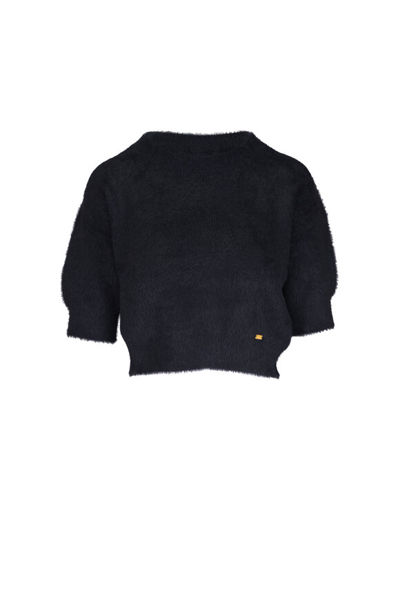 L'Agence Guinevere Black Crewneck Crop Sweater