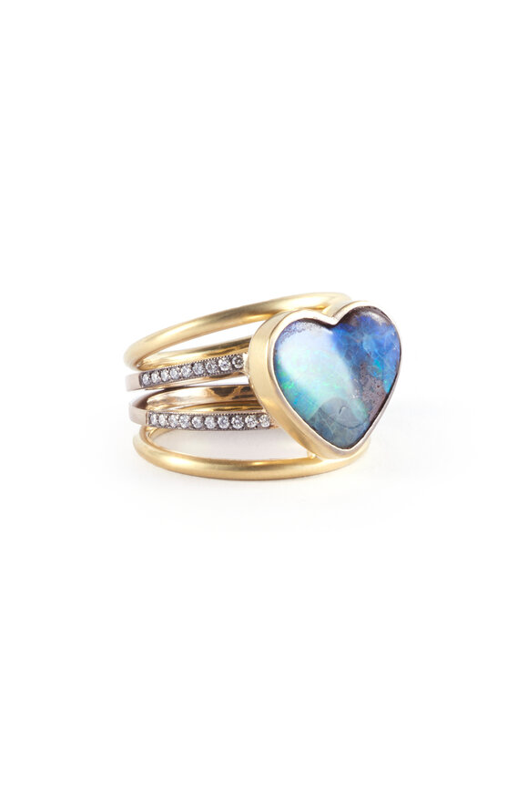 Sylva & Cie - 18K Mixed Gold, Opal & Diamond Heart Band