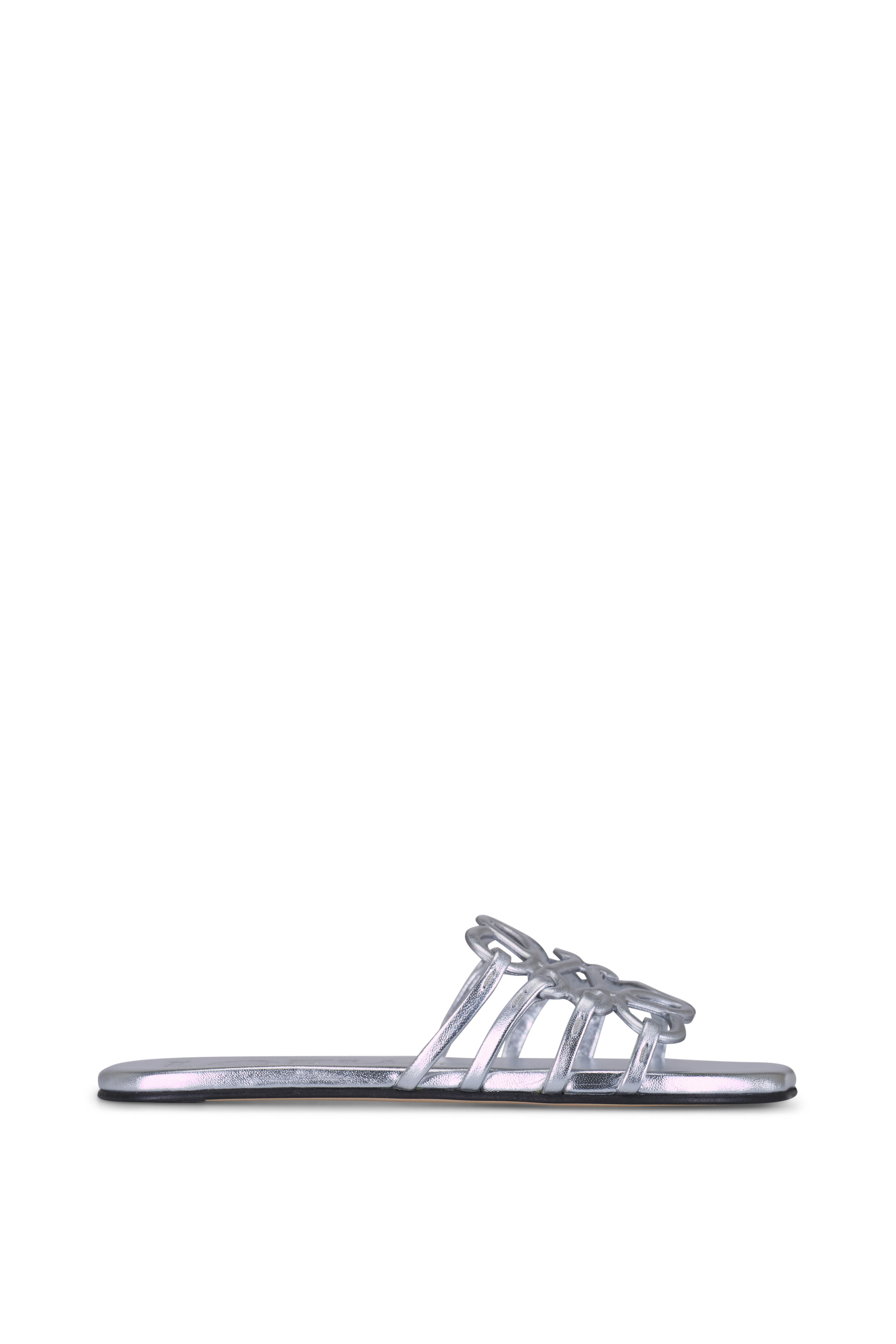 Loewe - Petal Anagram Silver Laminated Leather Sandal