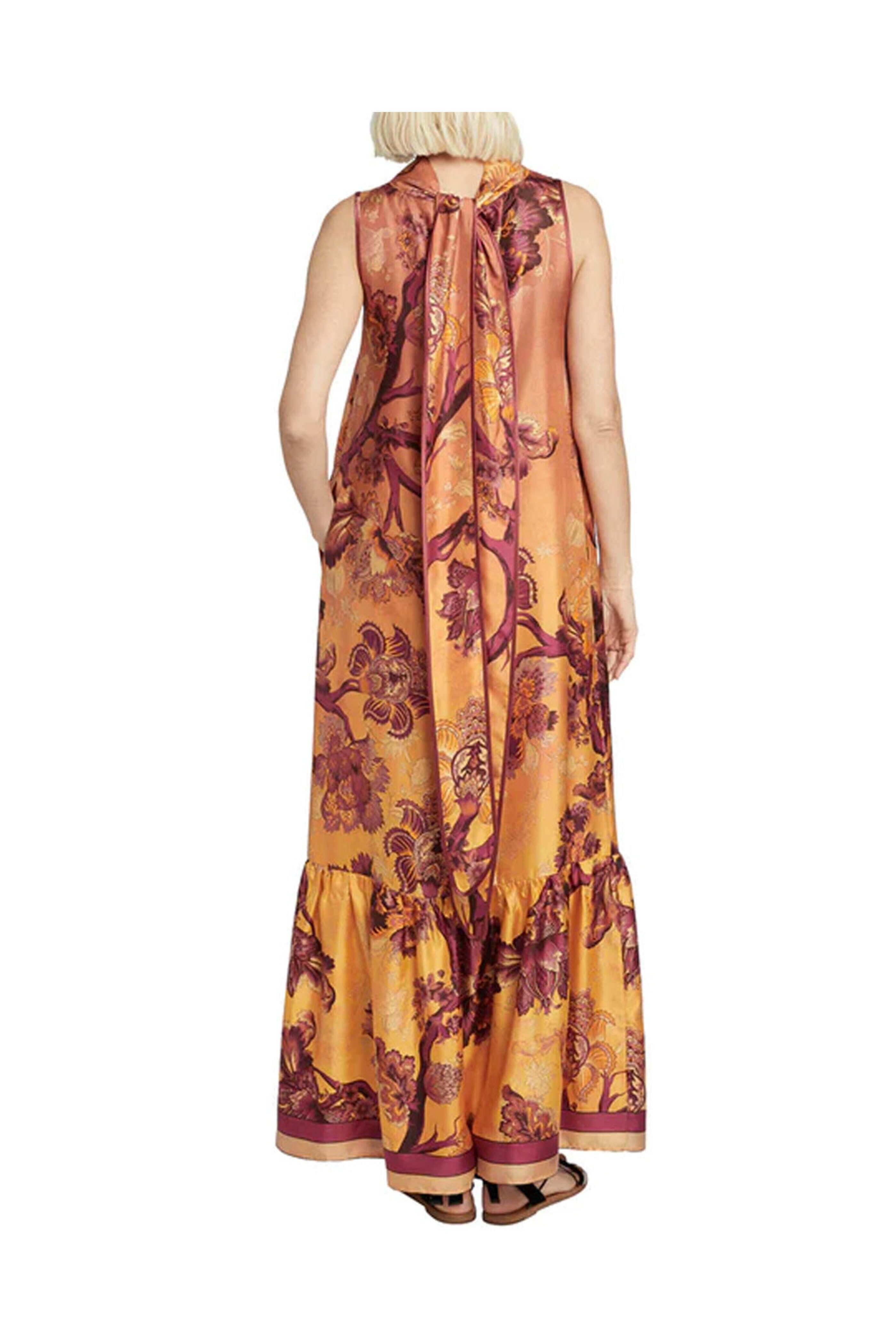 F.R.S. - Orange Flower Print Scarf Neck Edilogo Dress