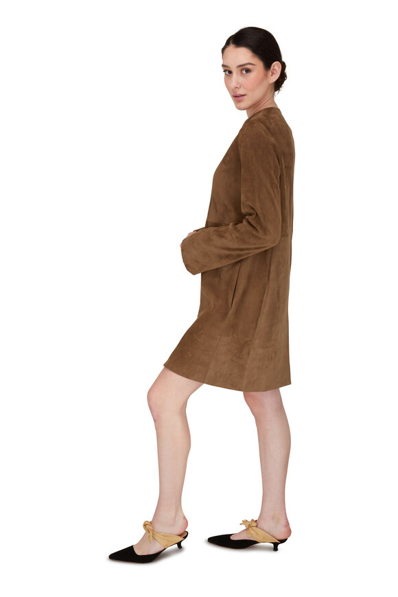 The Row - Anka Dark Taupe Stretch Suede Clean Coat 