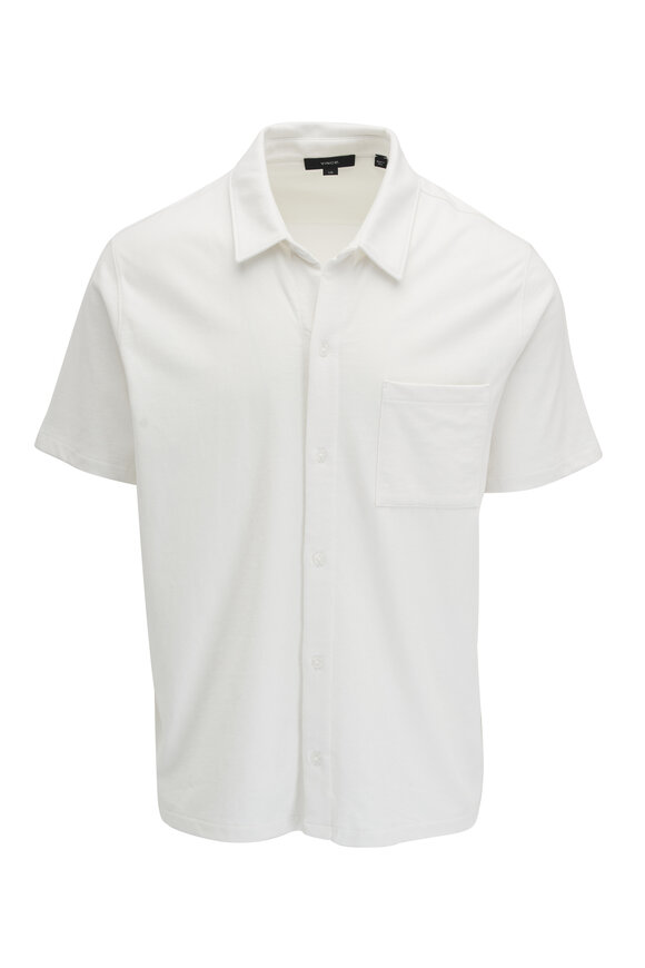 Vince Off White Sueded Cotton Jersey Button Down Shirt