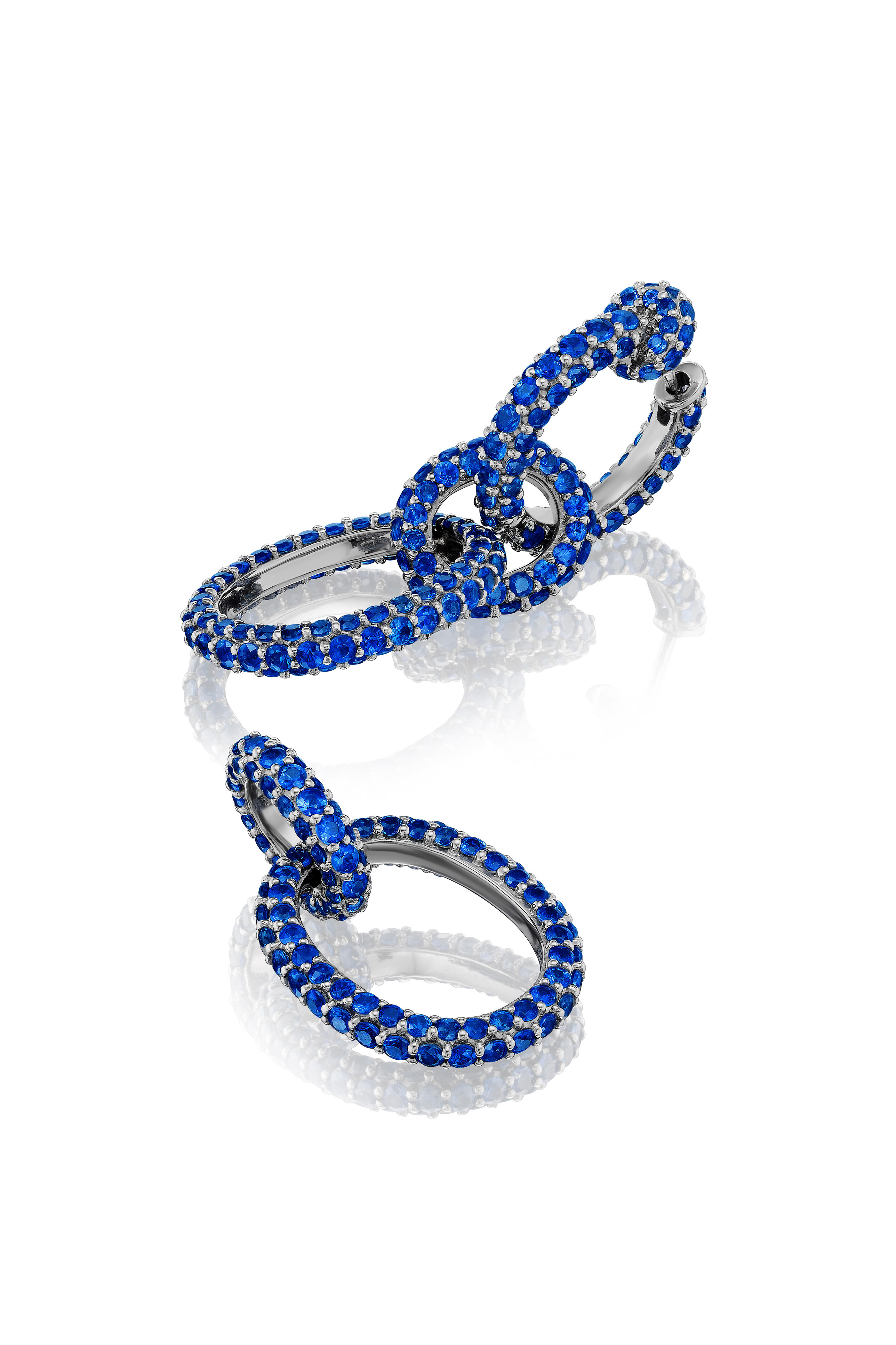 Nam Cho - 18k White Gold Blue Sapphire Link Drop Earrings