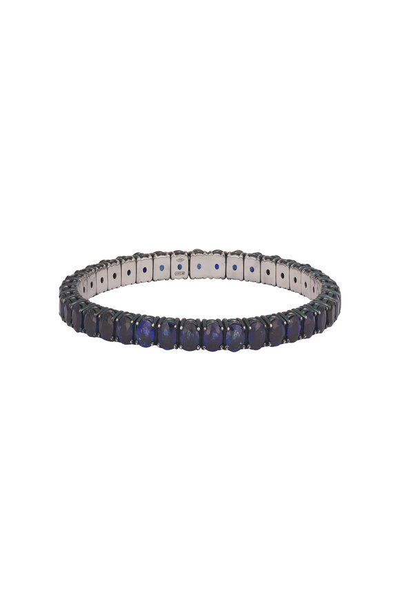 ZYDO 18k White Gold Oval Cut Sapphire Stretch Bracelet - view 1