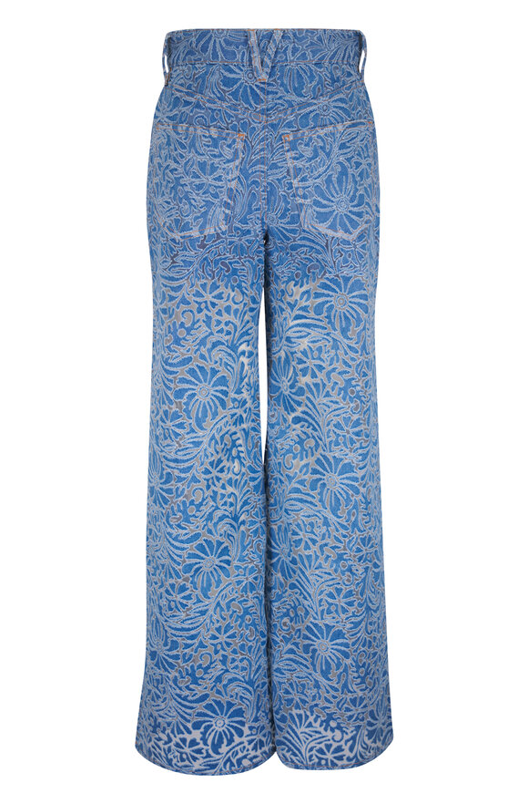 Veronica Beard Taylor Blue Floral Burnout Wide Leg Jean - view 2