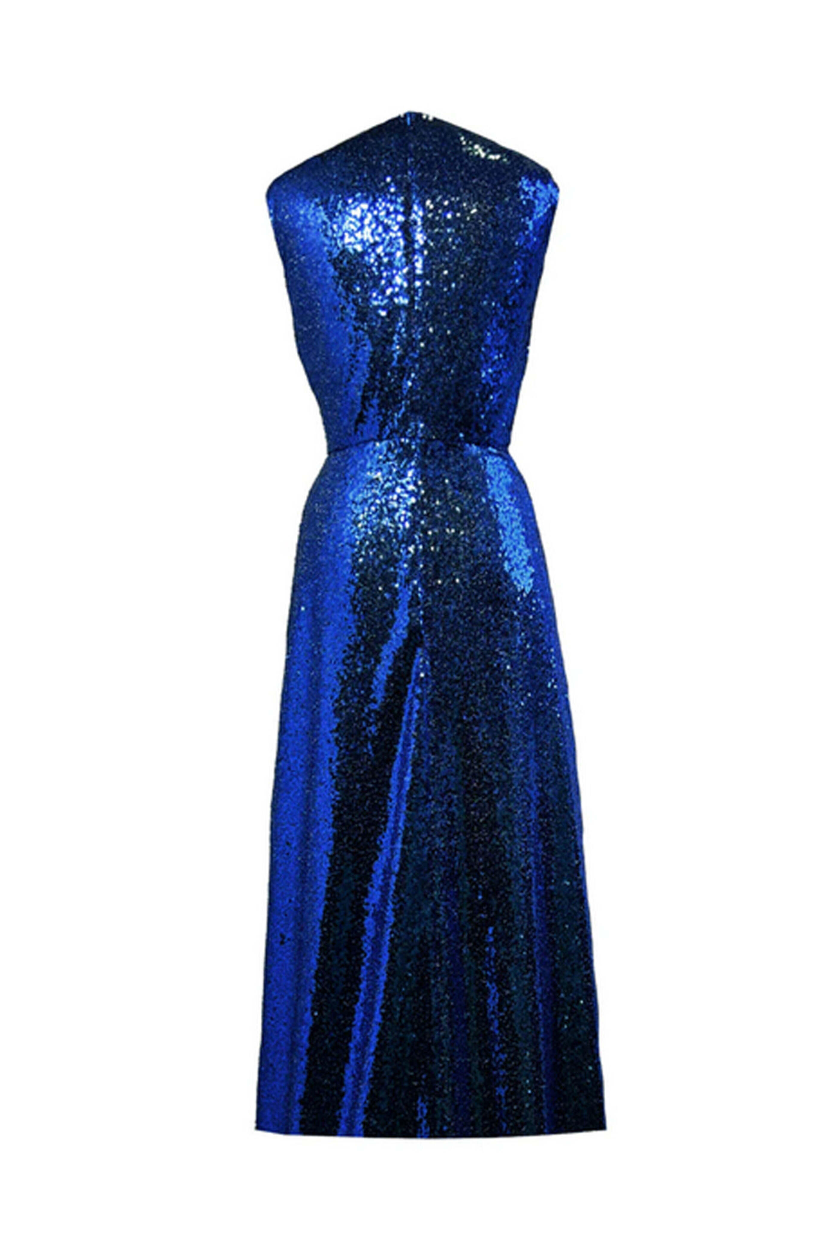 Edeline Lee - Royal Blue Sequin Nymph Drape Midi Dress