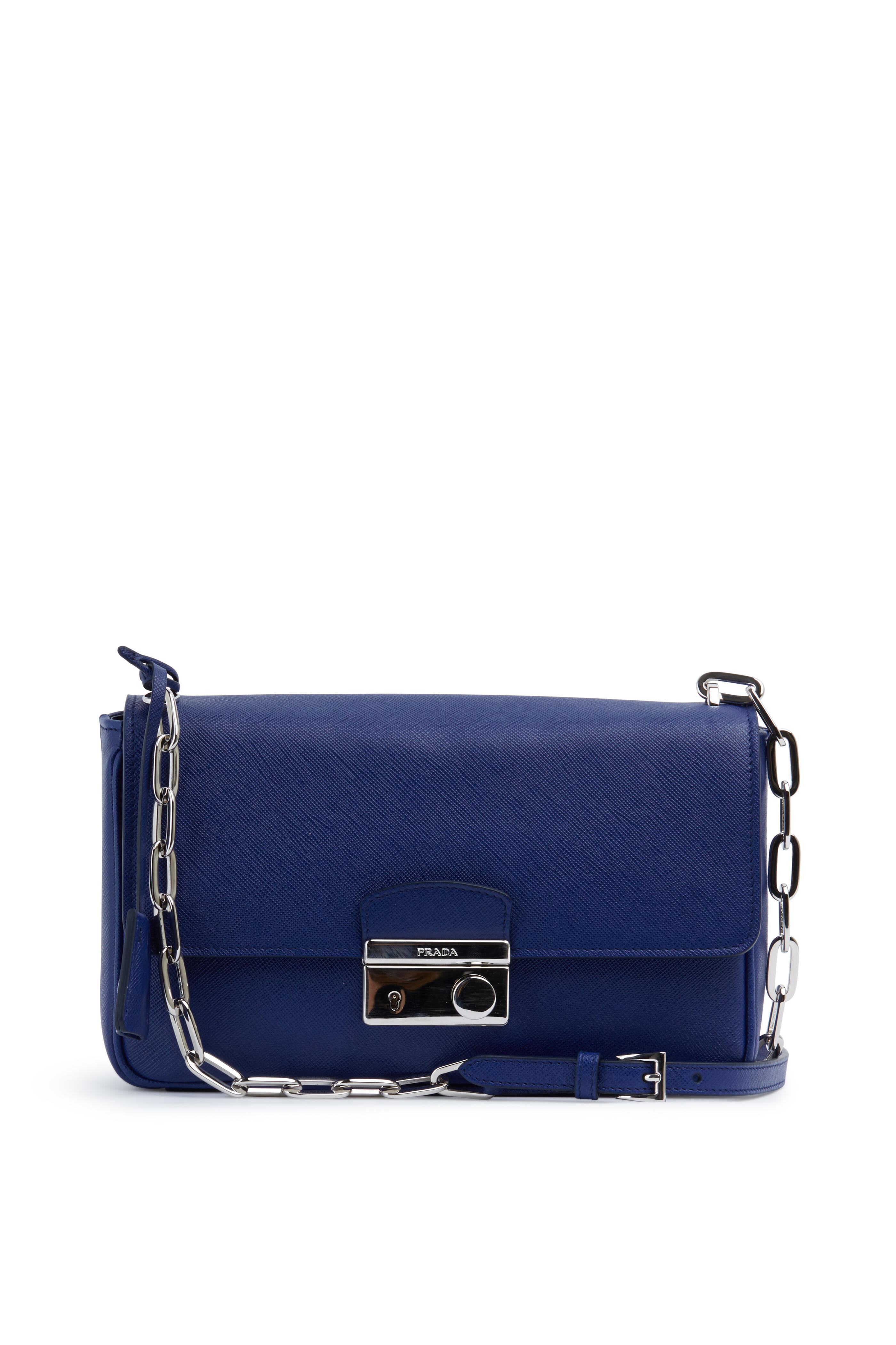 Prada Pebble Leather Shoulder Bag Blue