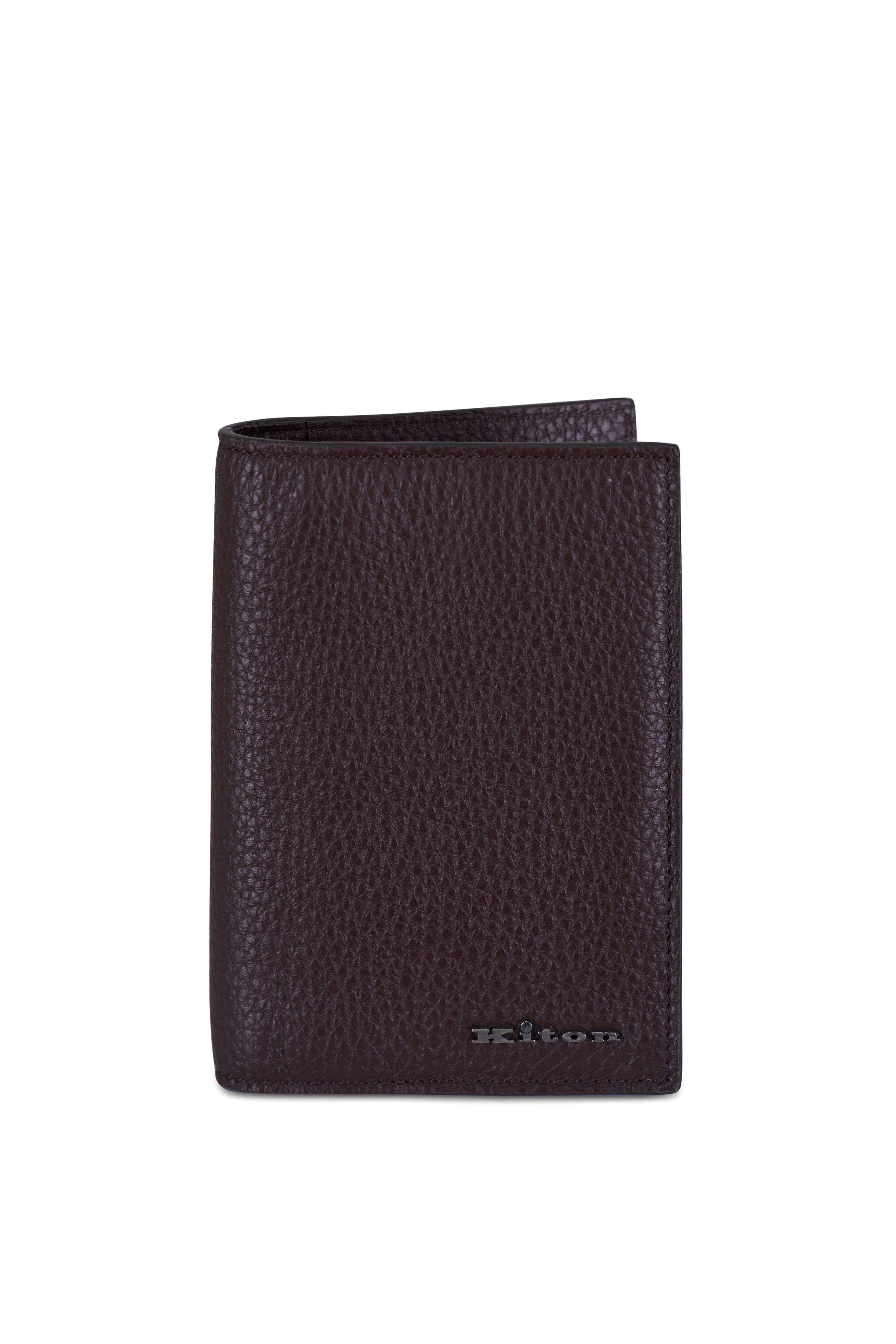 Kiton - Brown Grained Leather Passport & Card Holder
