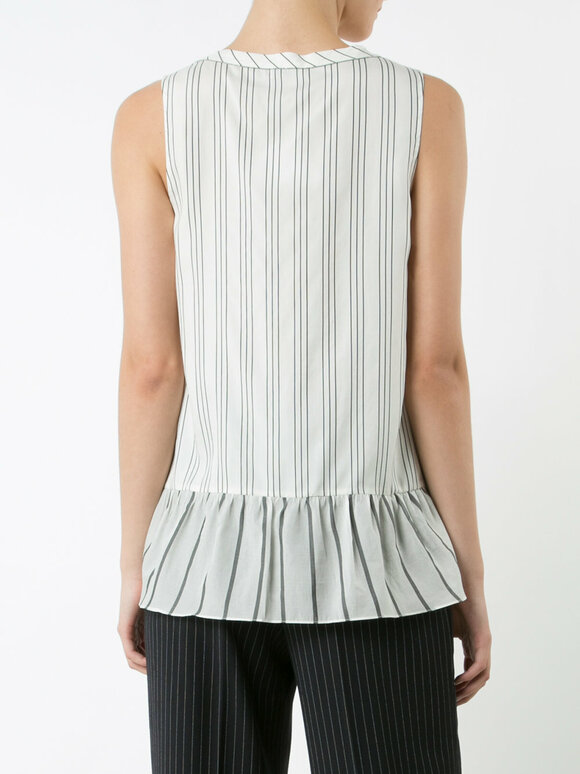 Brunello Cucinelli - White & Black Silk Striped Sleeveless Blouse