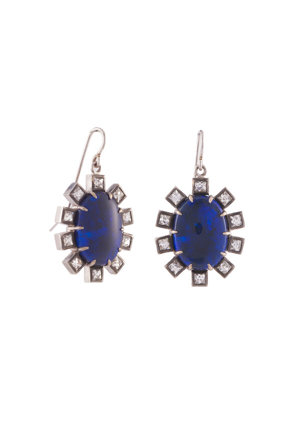 Sylva & Cie Fancy Cut Diamond & Opal Earrings