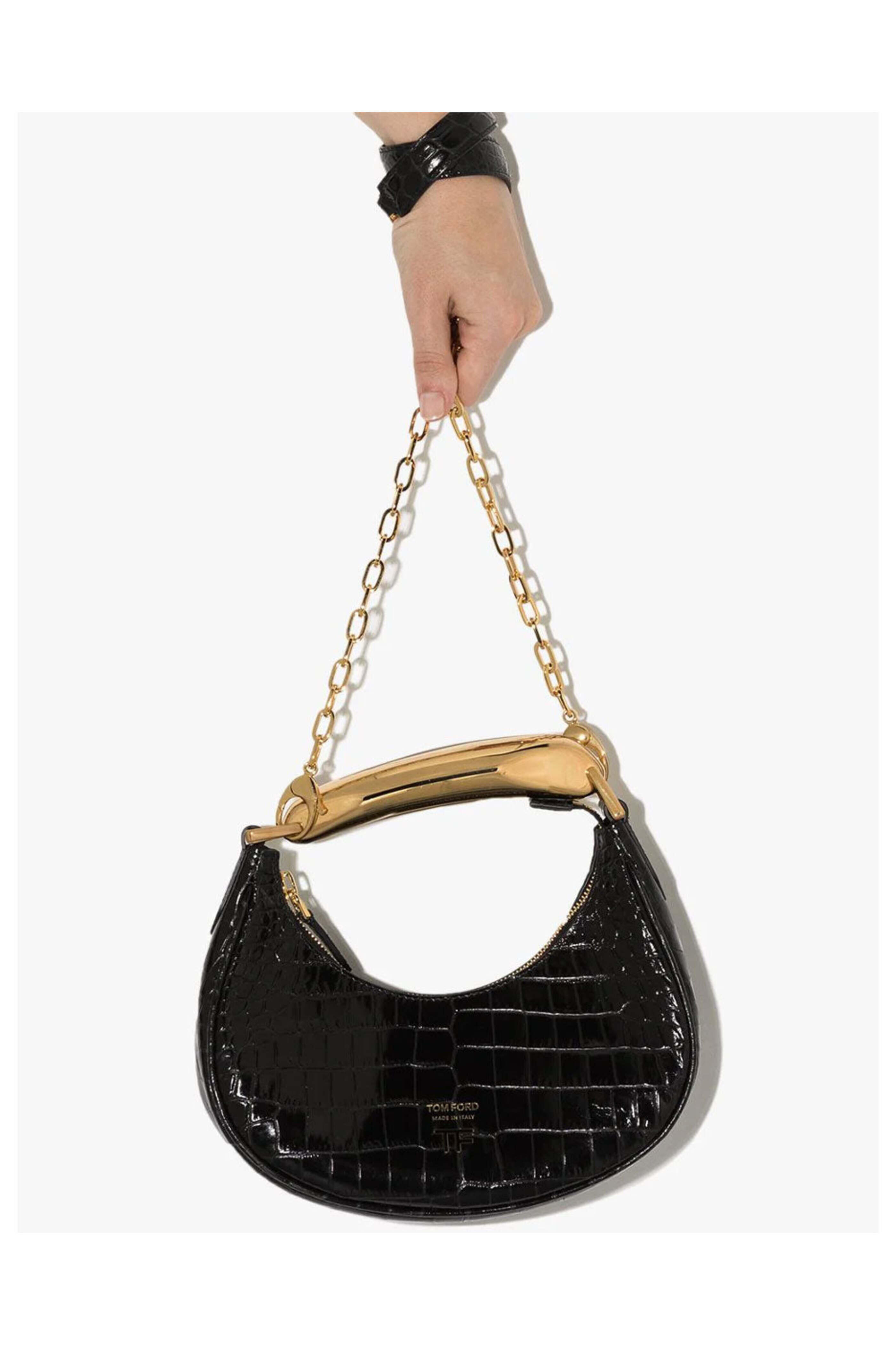 Tom Ford - Crocodile Embossed Shoulder Bag in Black