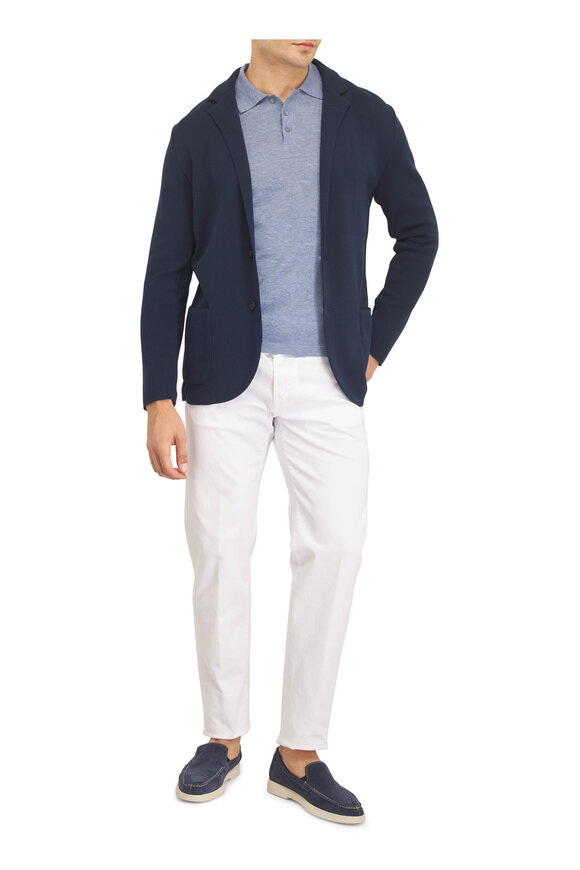 Patrick Assaraf Sky Linen & Cotton Jersey Polo - view 2