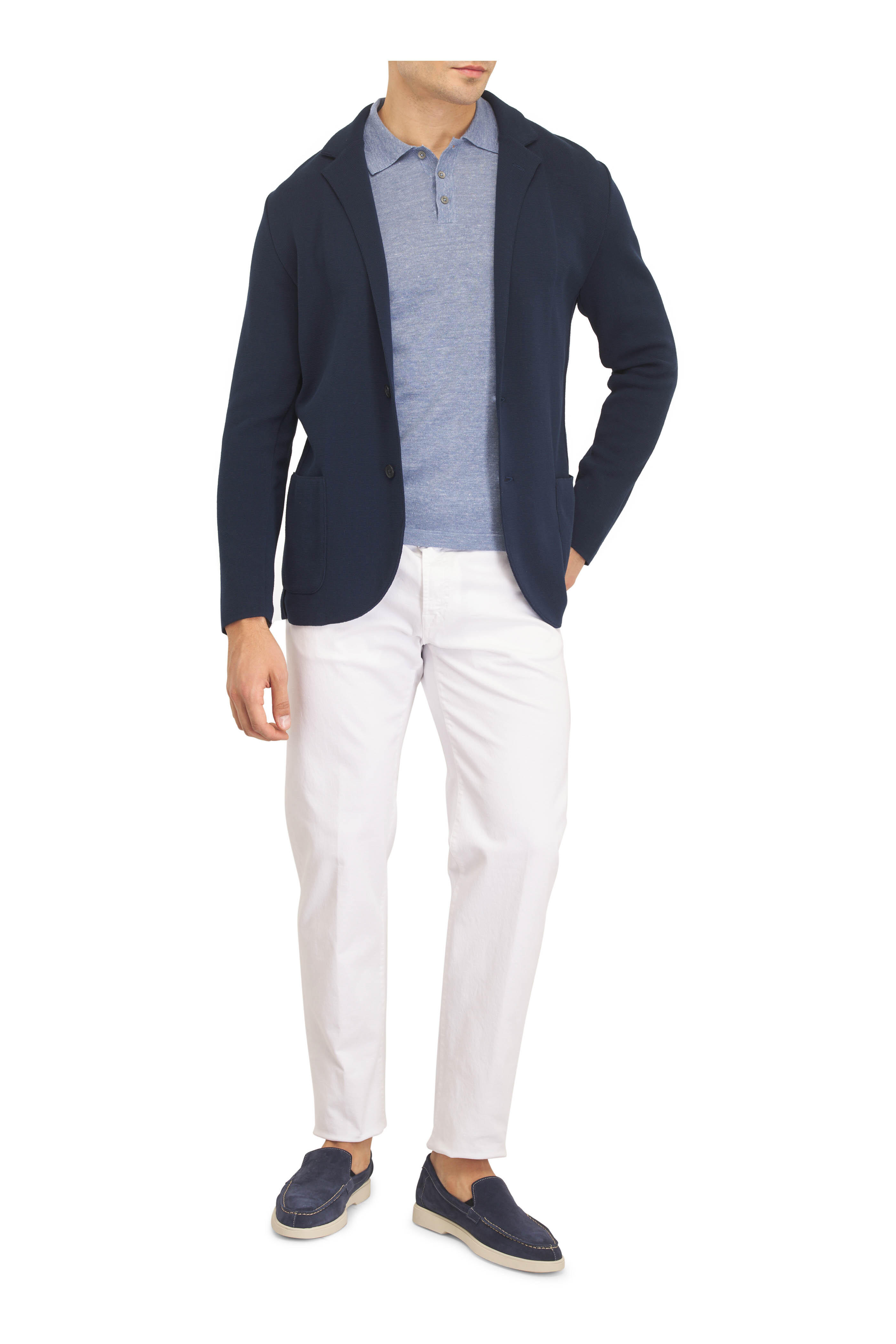 Patrick Assaraf - Sky Linen & Cotton Jersey Polo