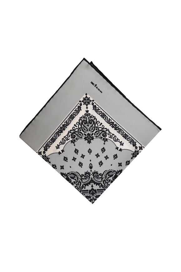 Kiton Navy & Grey Silk Pocket Square
