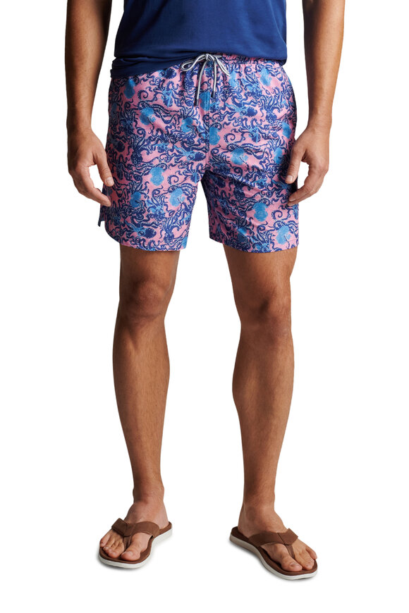 Peter Millar - Palmer Pink Octopus Print Swim Trunks