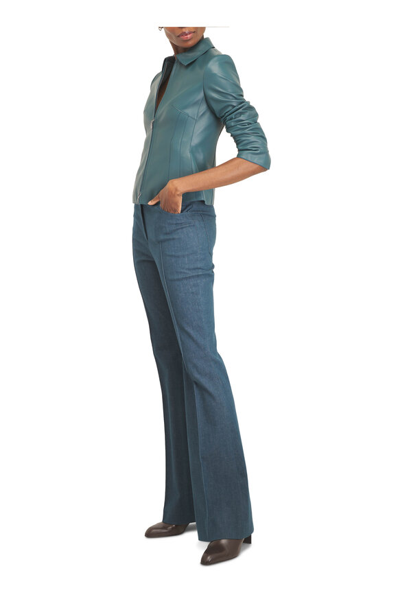 Akris Hecate Dark Teal Fitted Leather Jacket - view 2