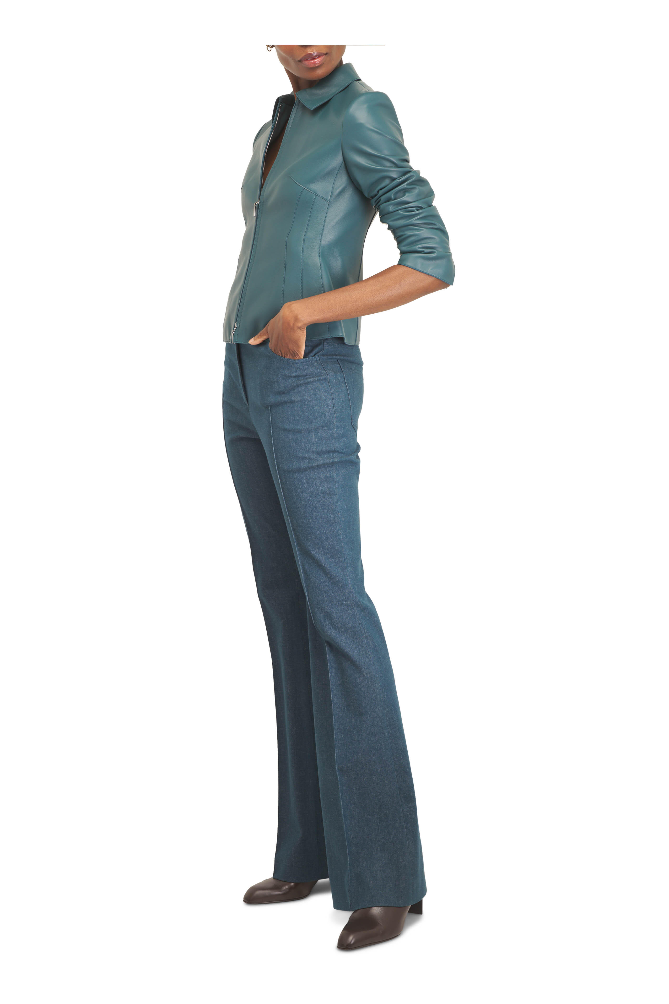 Akris - Hecate Dark Teal Fitted Leather Jacket - view 2
