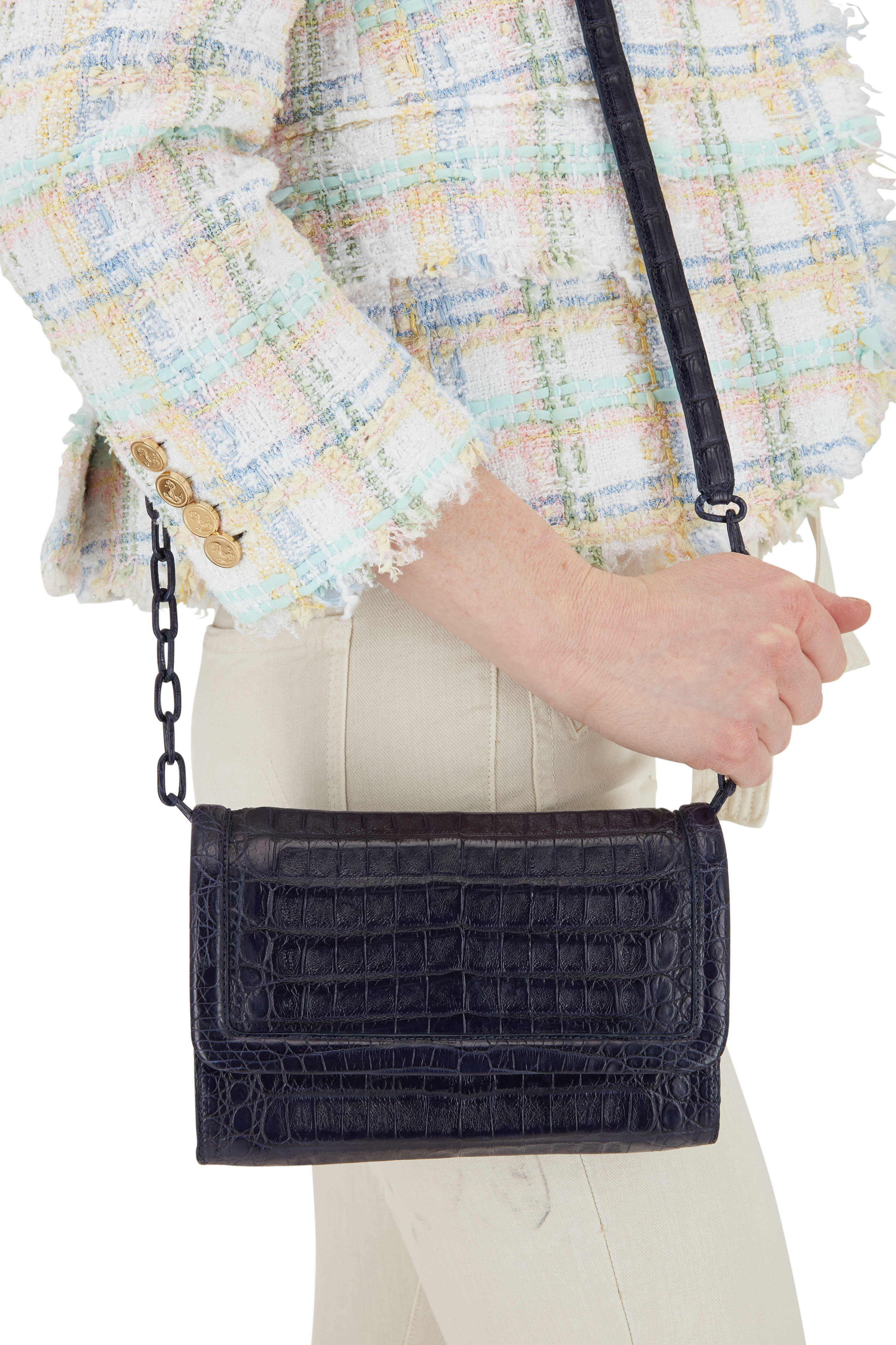 Nancy Gonzalez - Navy Blue Crocodile Large Chain Wallet