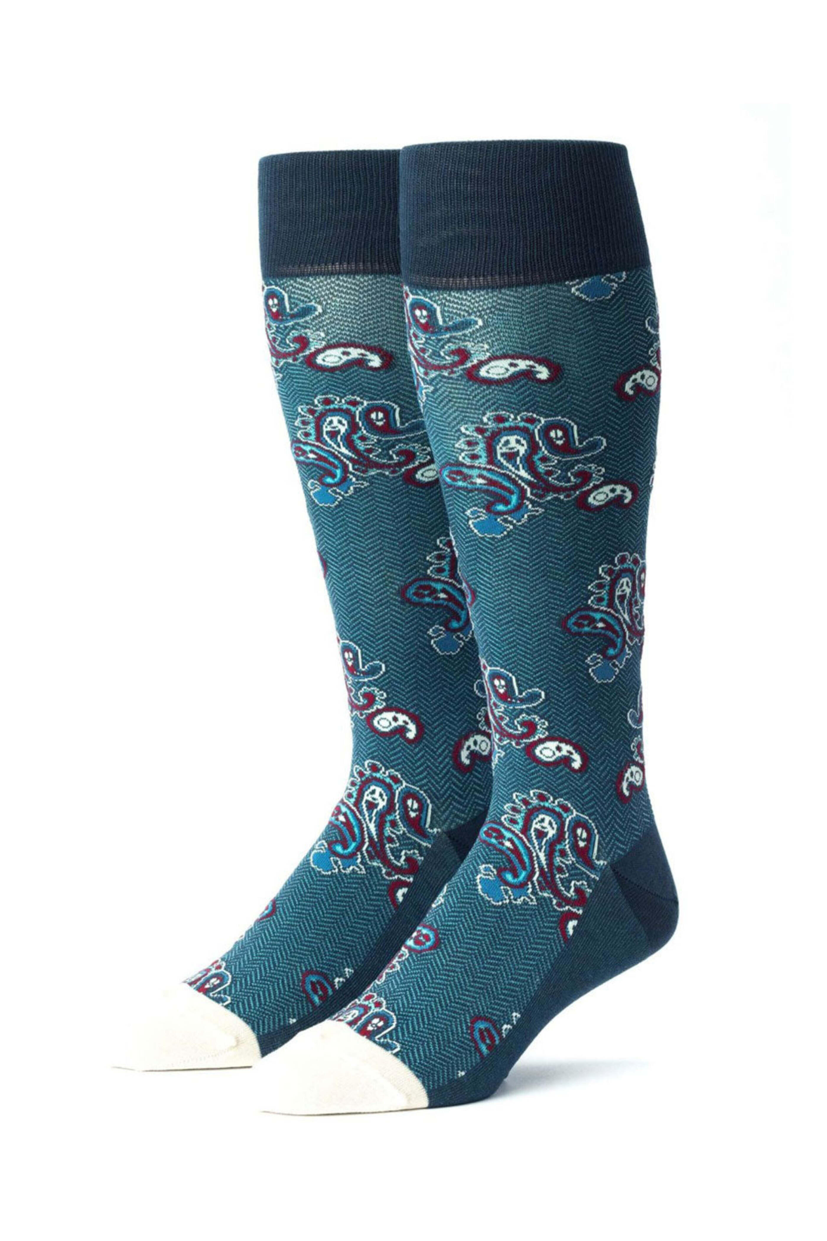 Edward Armah - Blue Steel, Red, Cream Paisley Over the Calf Socks
