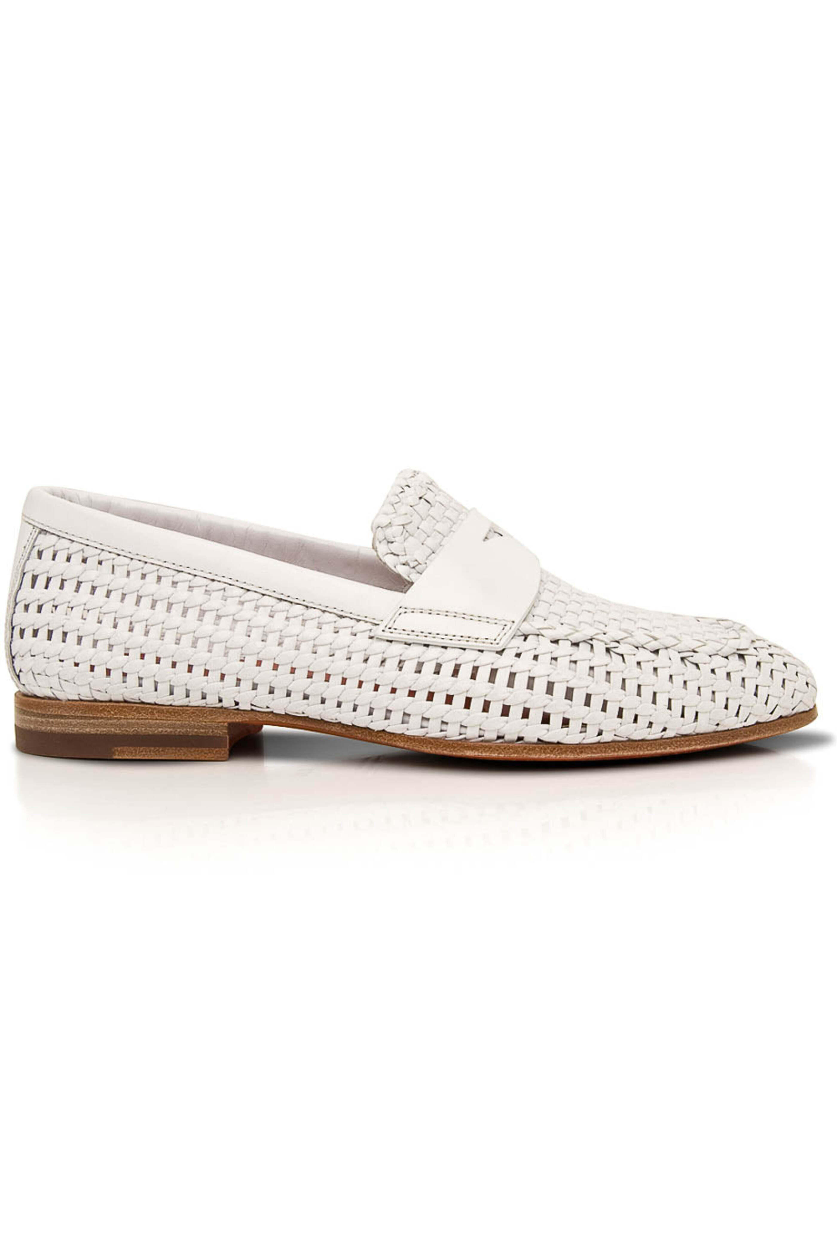 Santoni - Nicole Woven Leather Loafer in White