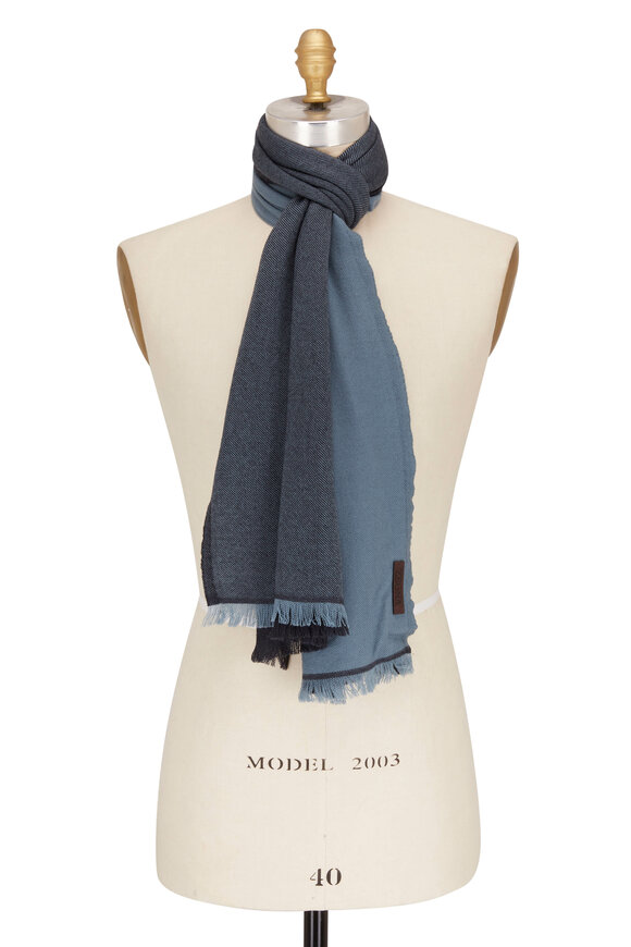 Zegna - Charcoal & Sage Green Wool Blend Scarf 