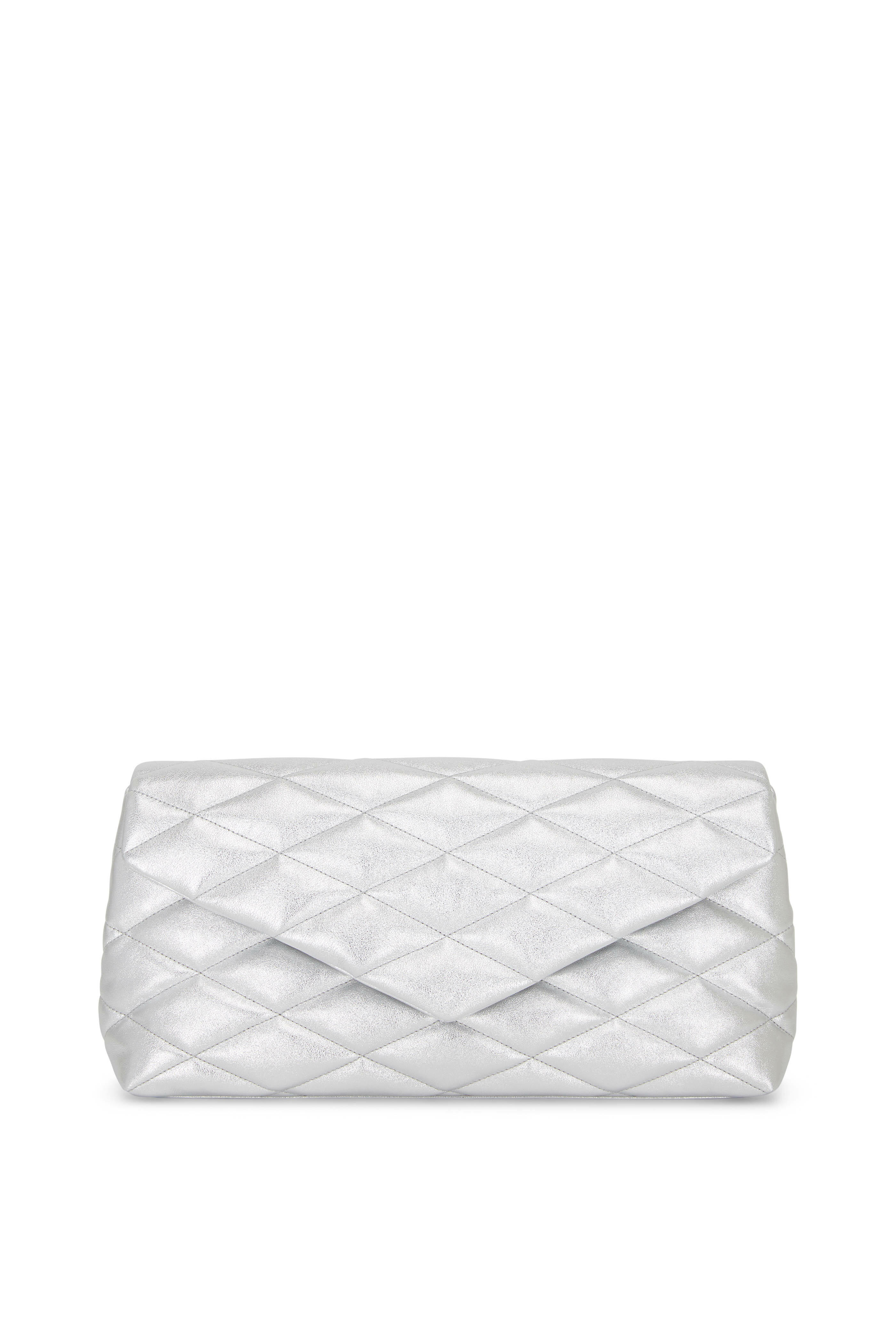 Saint Laurent - Sade Silver Quilted Leather Puffer Clutch