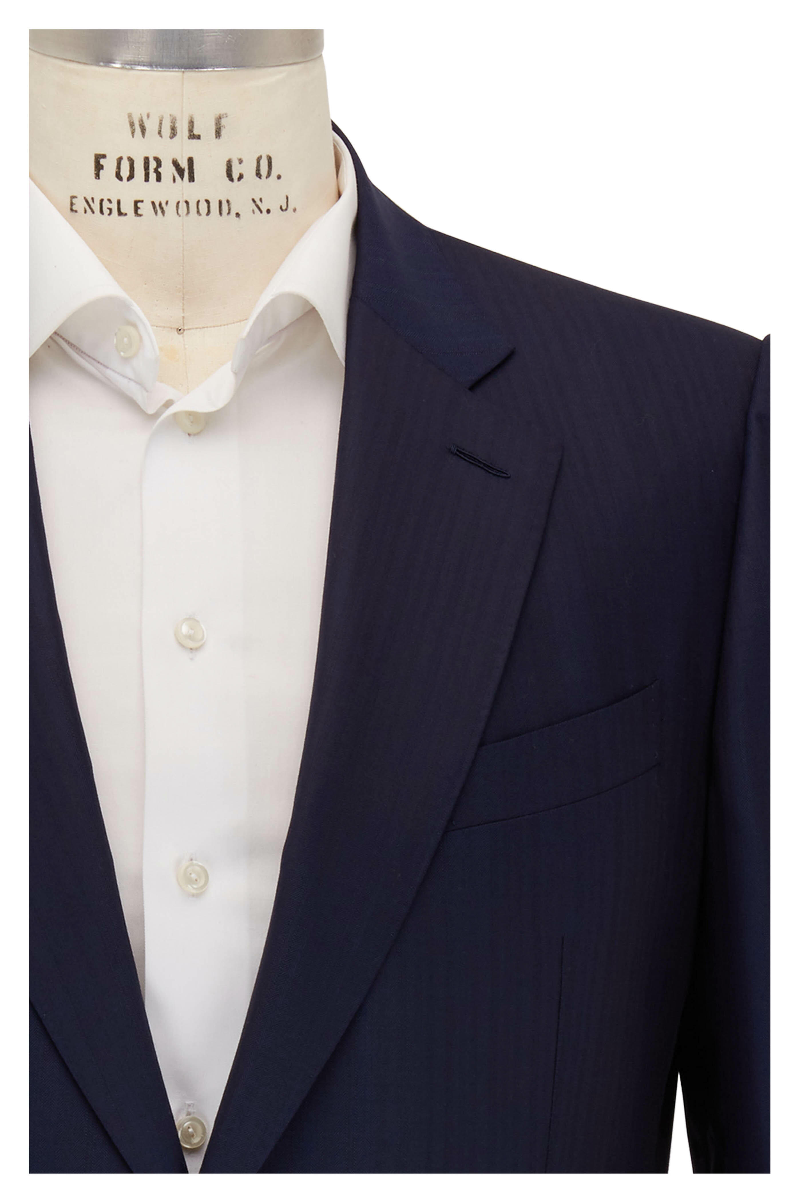 Zegna - Couture Navy Herringbone Wool Suit