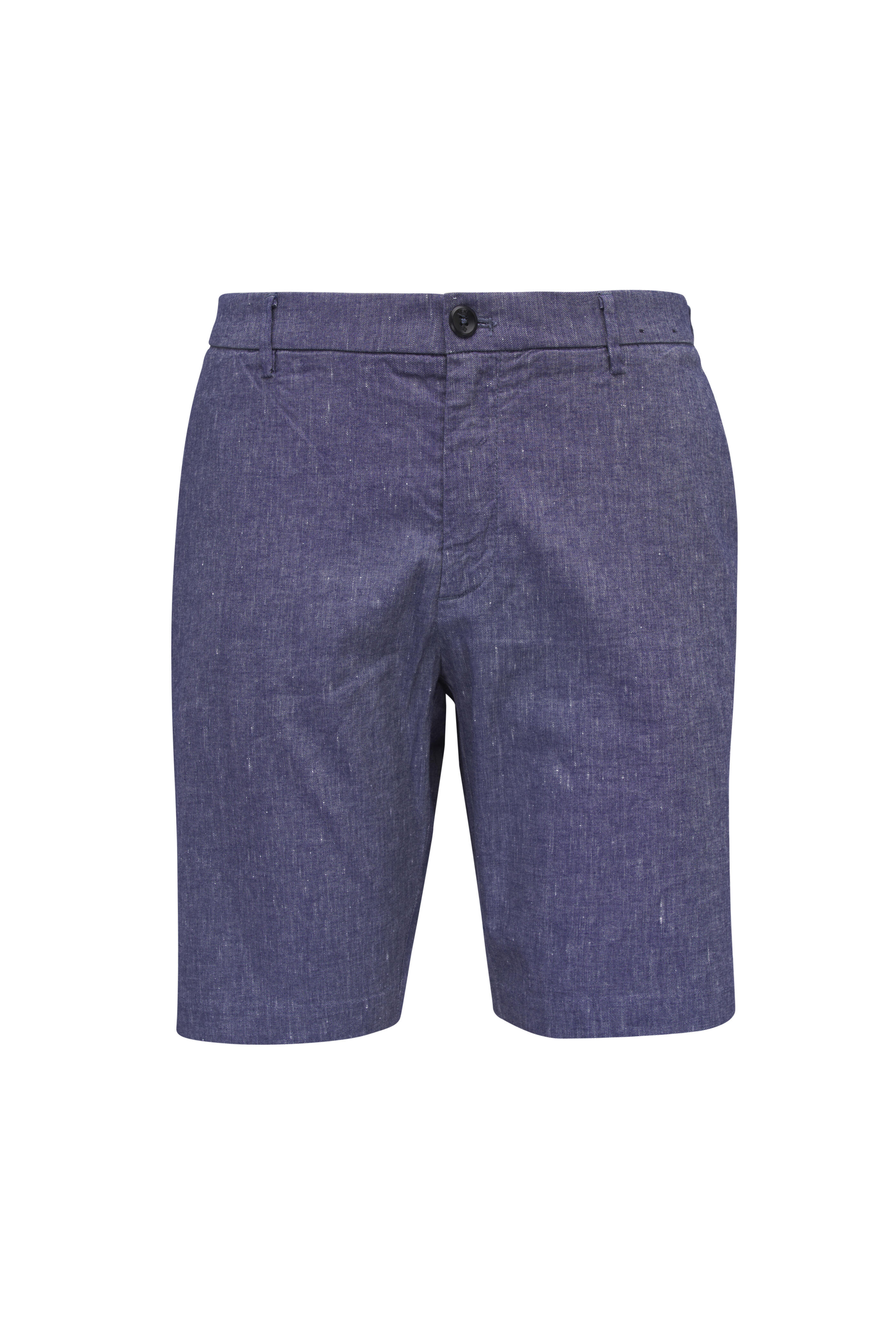 Deke - Indigo Linen & Cotton Bermuda Shorts
