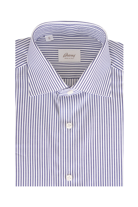 Brioni Navy Stripe Cotton Dress Shirt - view 1