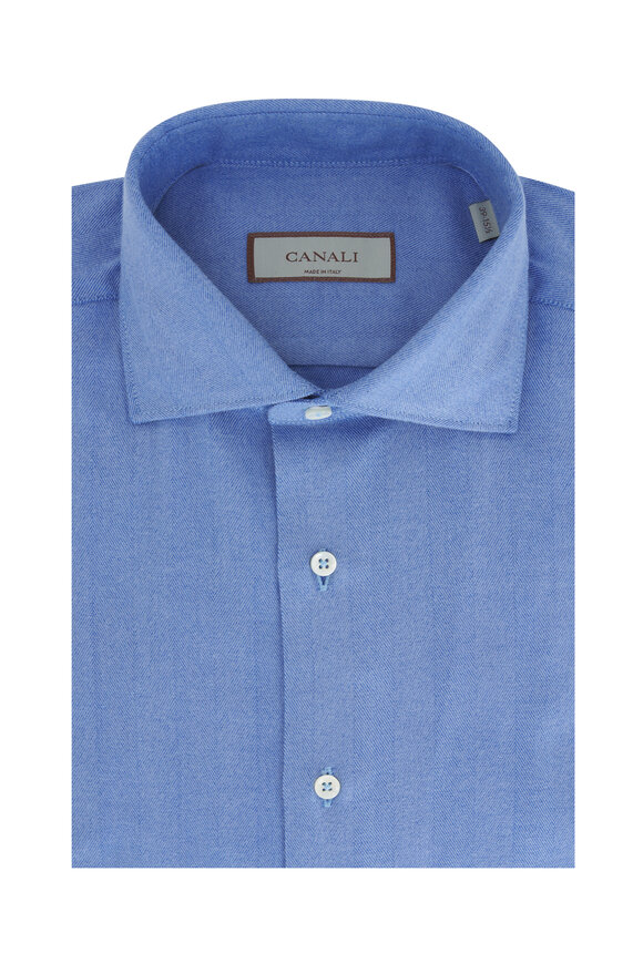 Canali Solid Dark Blue Dress Shirt 