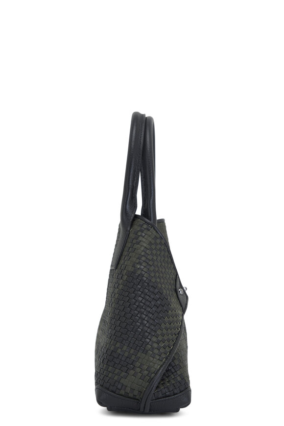 Akris - Small Ai Olive & Black Woven Leather Plaid Tote