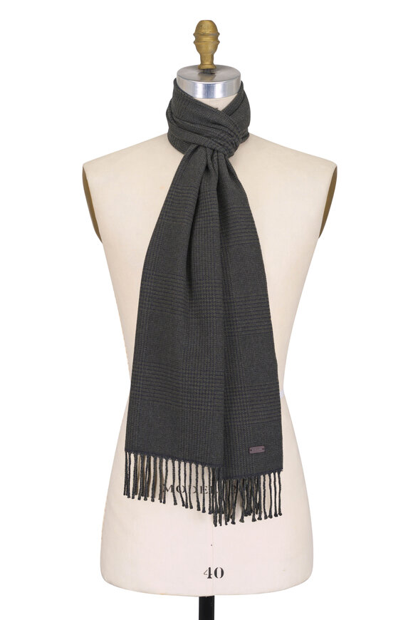 Eton Dark Green Prince Of Wales Check Wool Scarf