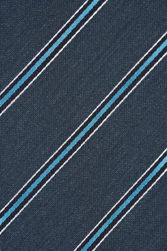 Canali Green Gray Stipe Silk & Wool Necktie - view 2