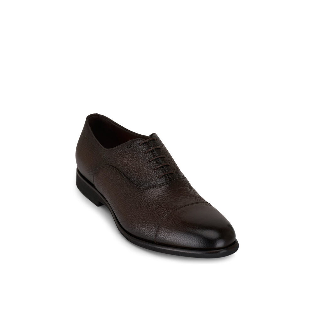 Santoni - Darian Dark Brown Grain Leather Cap Toe Lace Up display picture 1