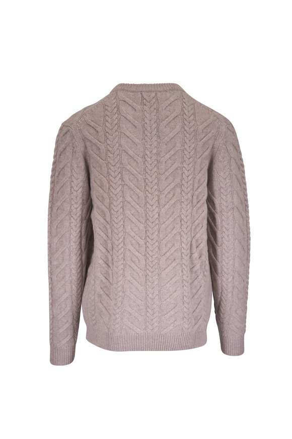Kinross Luxe Taupe Cable Knit Crewneck Sweater - view 3