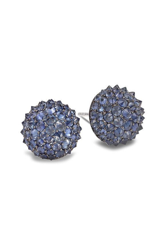 Nam Cho 18k White Gold Blue Sapphire Spike Omega Studs