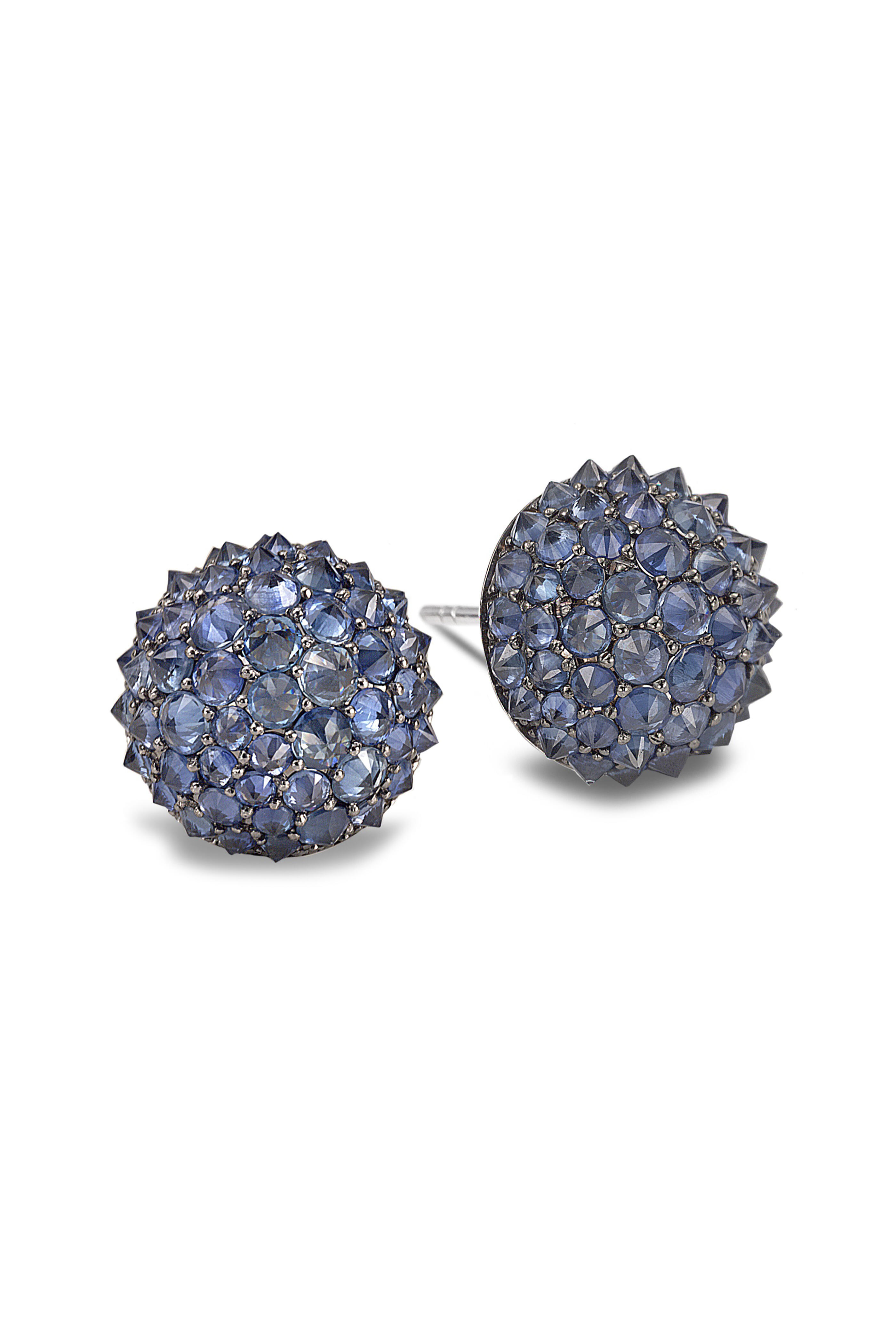 Nam Cho - 18k White Gold Blue Sapphire Spike Omega Studs
