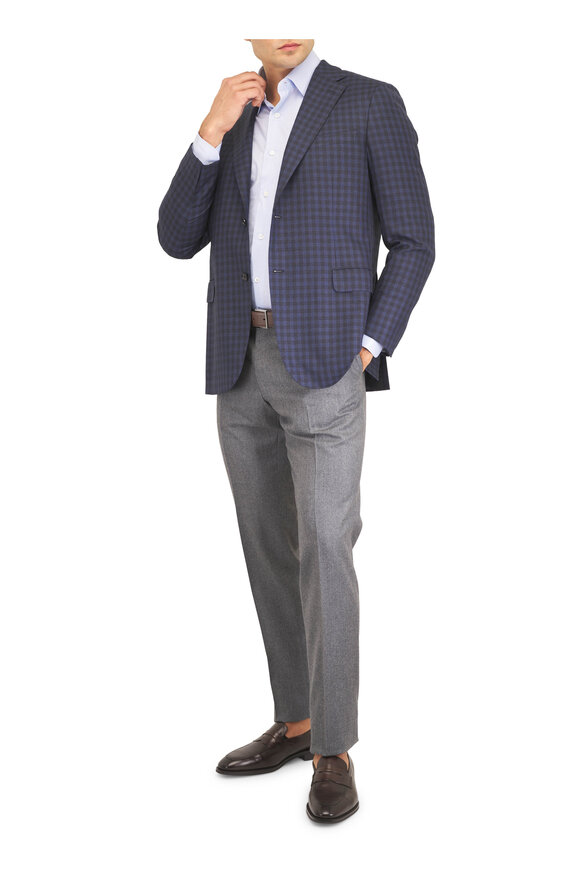Brioni Blue Mini Check Cotton Dress Shirt - view 2