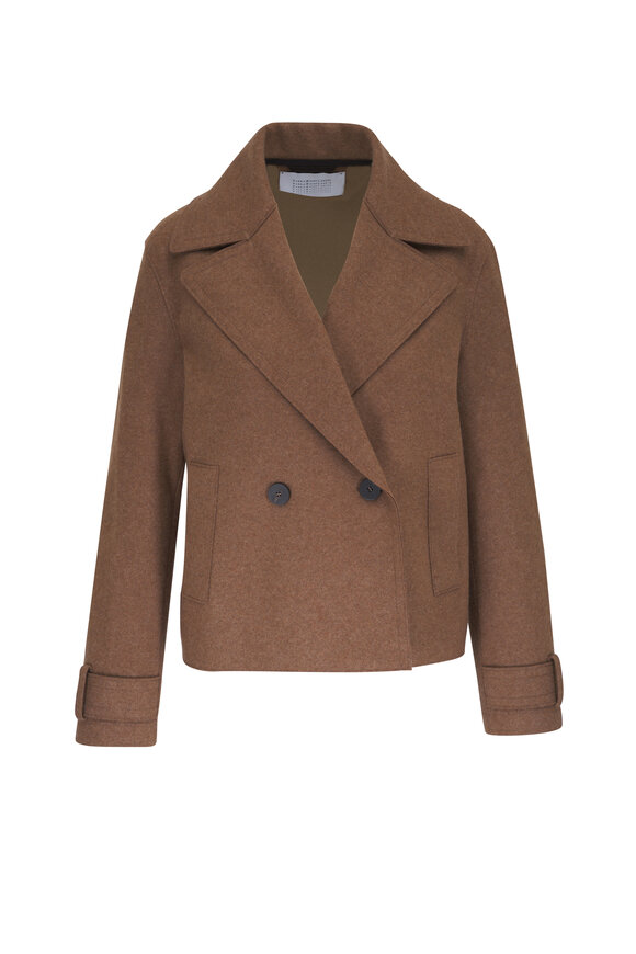 Harris Wharf Brown Cropped Cashmere Flannel Peacoat 