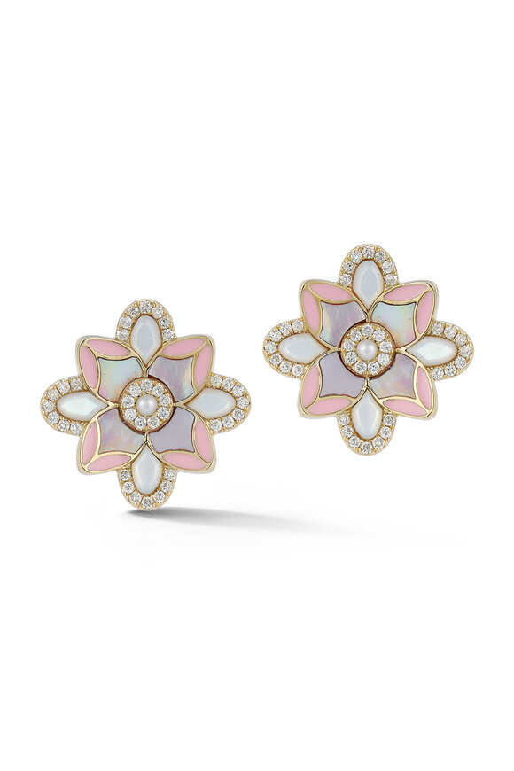 Storrow 14k Gold Violet Stud Mixed Stone & Enamel Earring - view 2