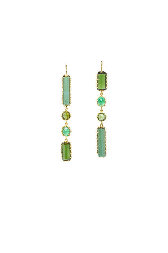 Renee Lewis 18k Yellow Gold Emerald & Green Tourmaline Earring