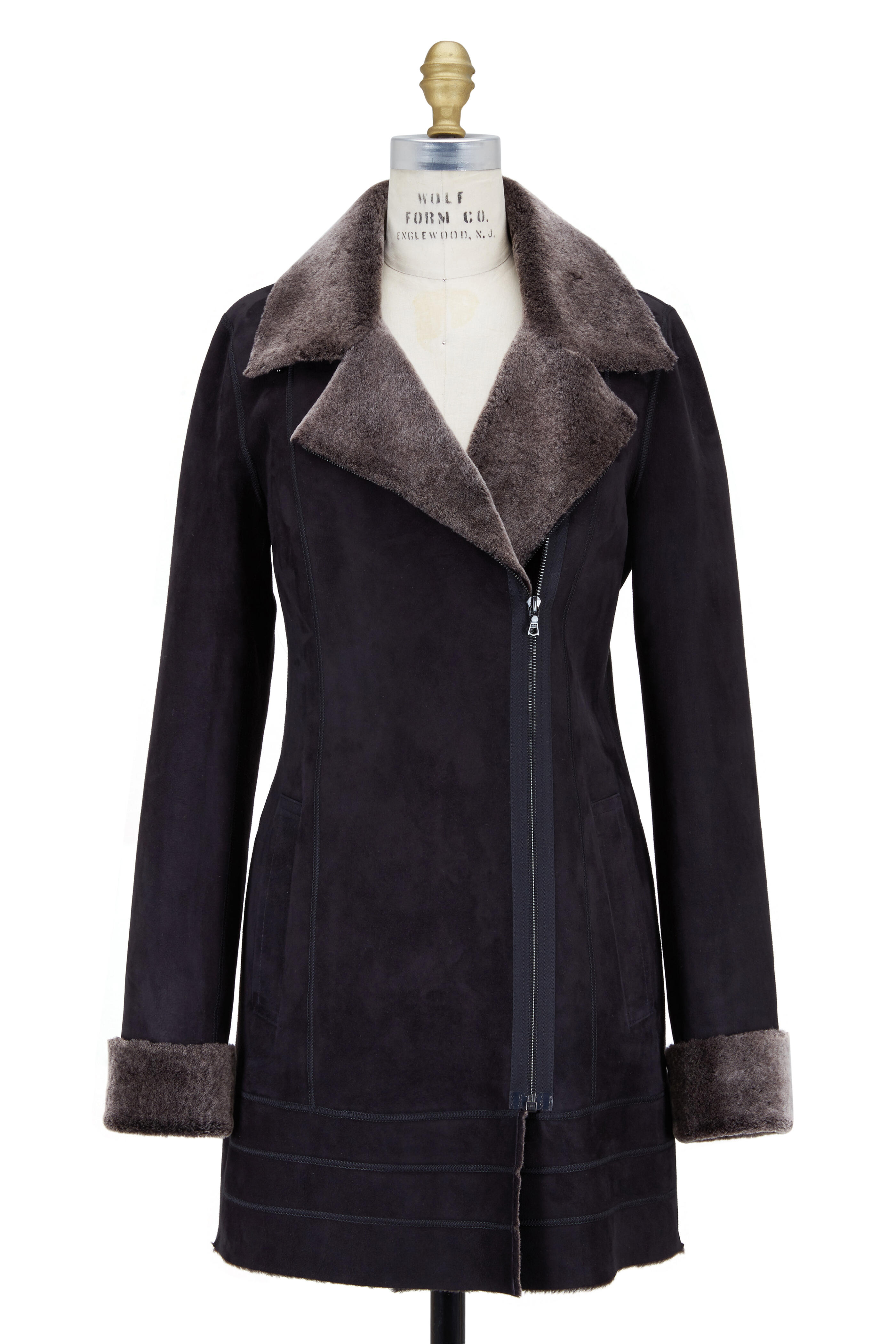 Viktoria Stass - Black Brisa Shearling Notched Collar Coat