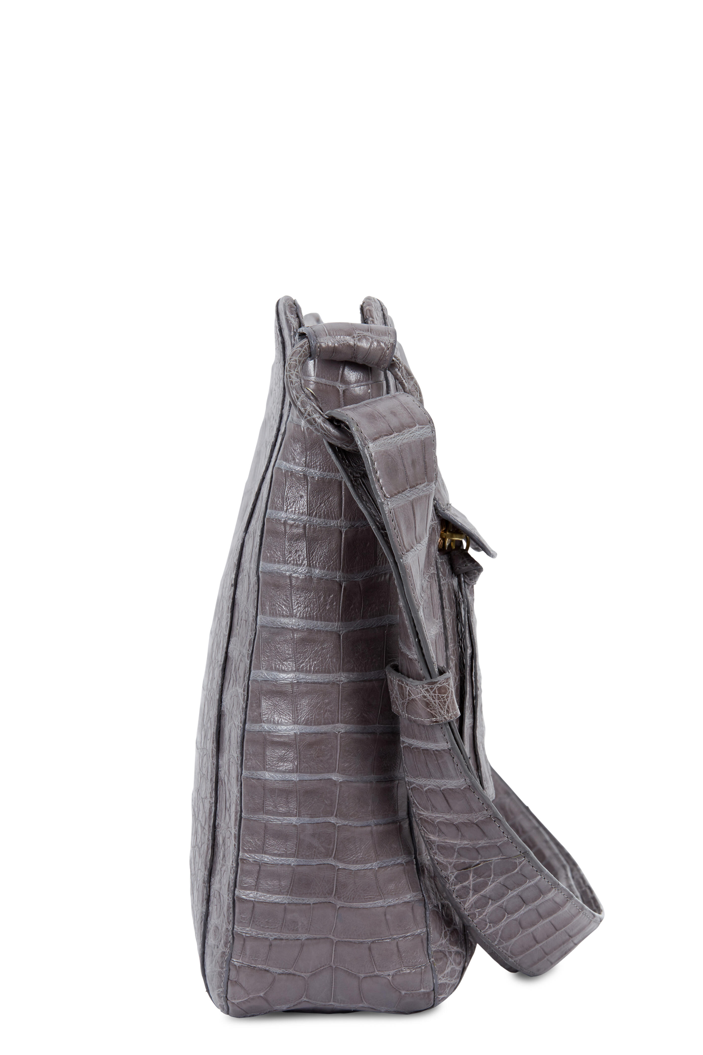 Nancy Gonzalez - Light Gray Crocodile Convertible Hobo Bag