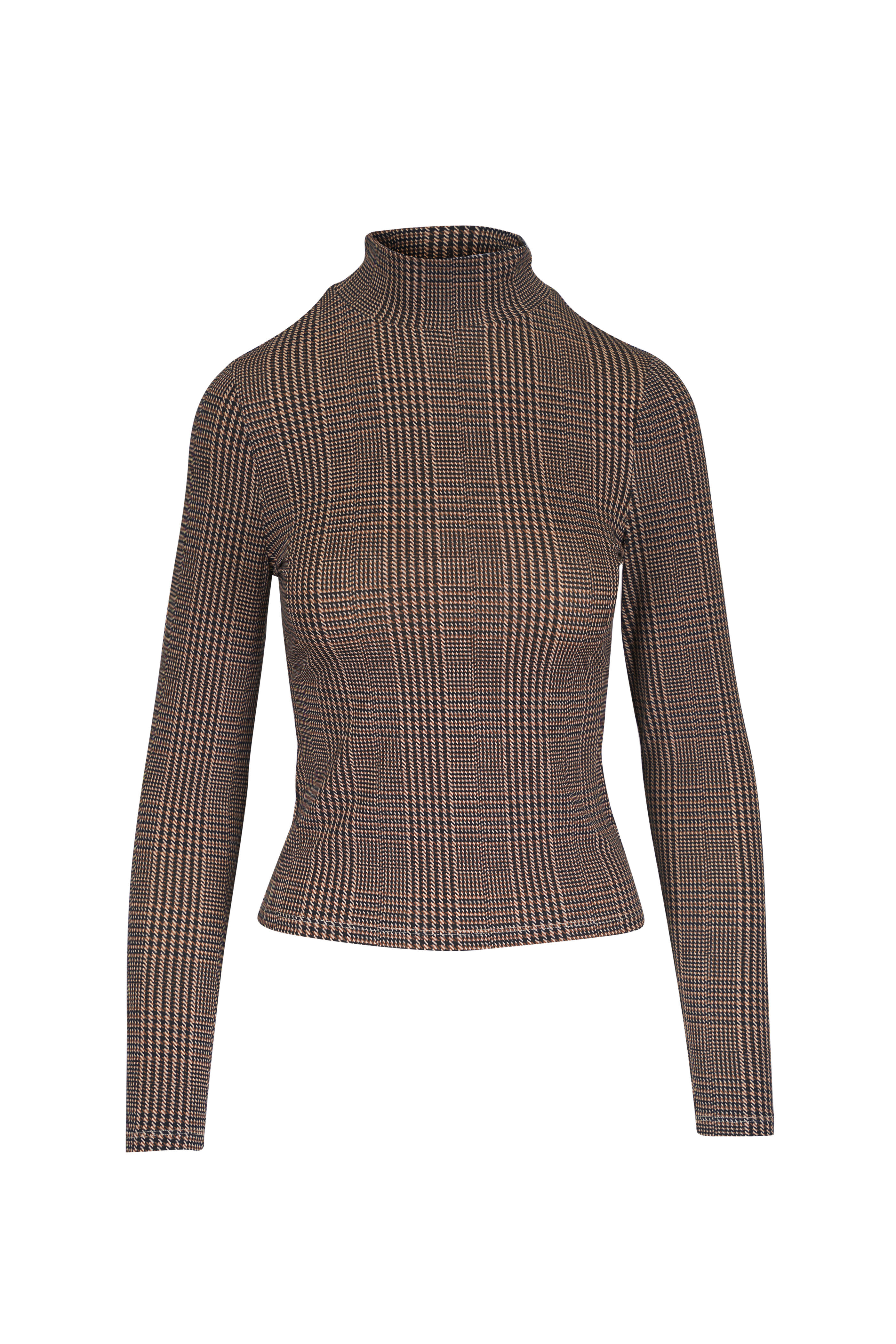 Veronica Beard - Nate Dark Acorn Multi Houndstooth Mock Neck Top