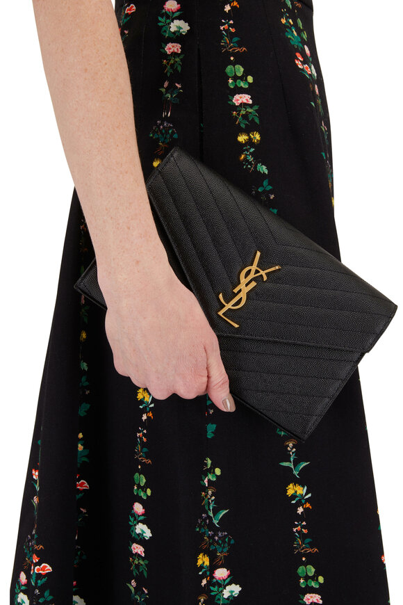 Saint Laurent Monogram Black Grained Leather Chain Wallet - view 2