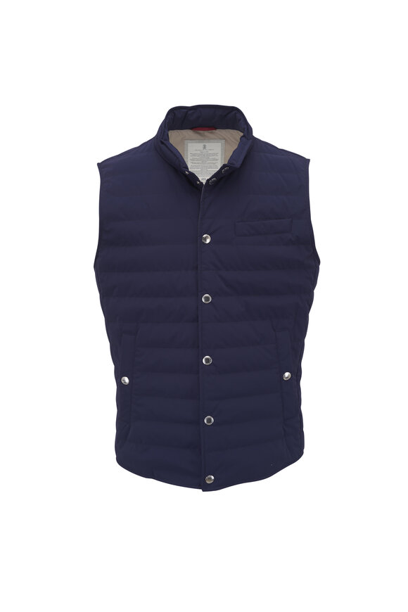 Brunello Cucinelli Blue Nylon Quilted Snap Button Vest
