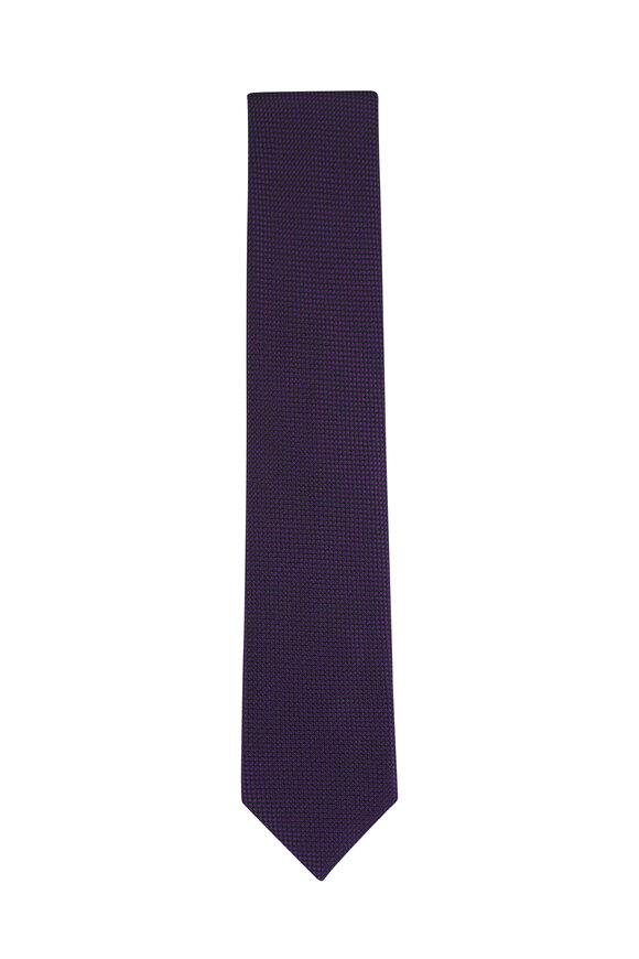 Brioni Purple Micro Jacquard Silk Necktie - view 1