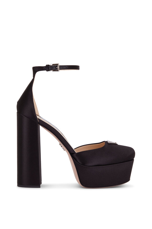 Prada - Black Satin Platform Pump, 135mm