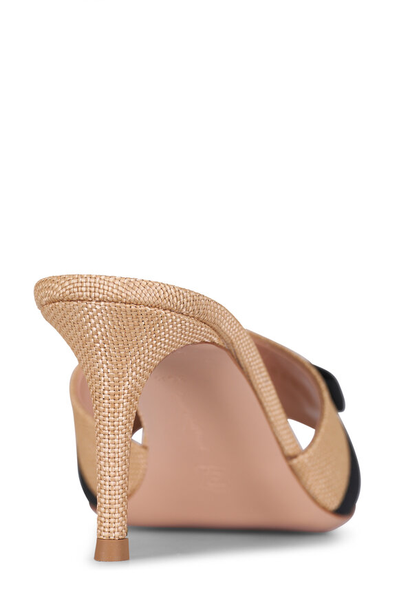 Gianvito Rossi Minou Linen & Black Leather Heel Sandal, 70mm - view 4