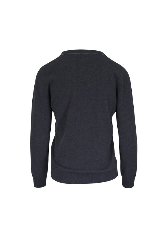 Brunello Cucinelli Dark Gray Cashmere Crewneck Sweater - view 2